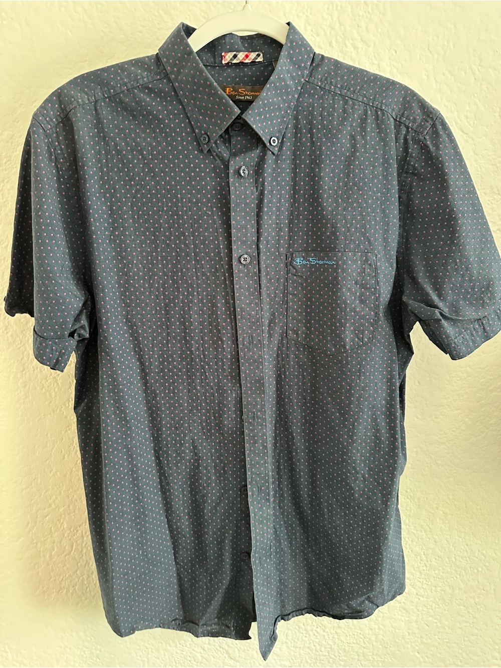 Ben Sherman Men’s Short-Sleeve Dot Print Shirt - Dark Navy